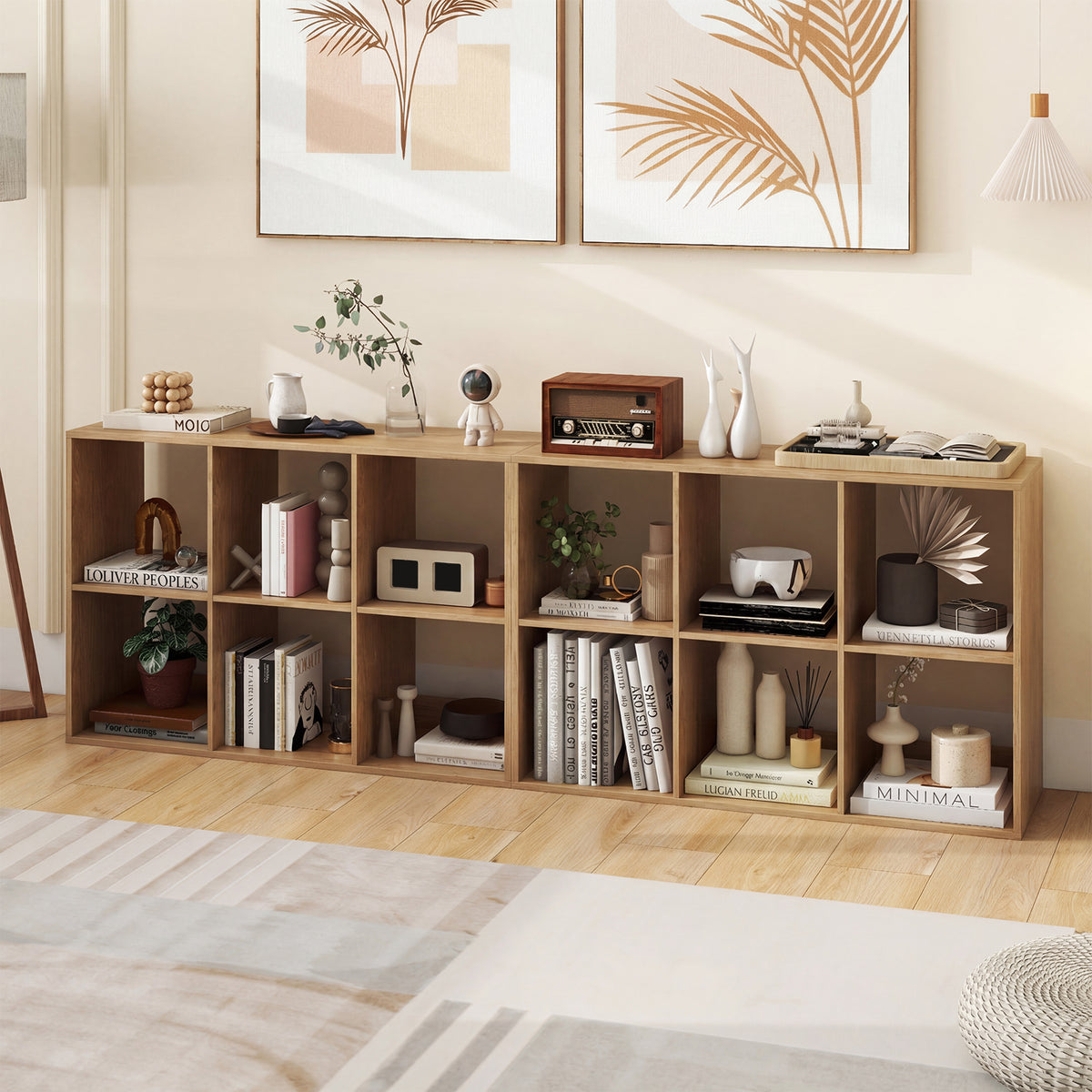 6 Cube Bookshelf with Back Guardrail - Natural