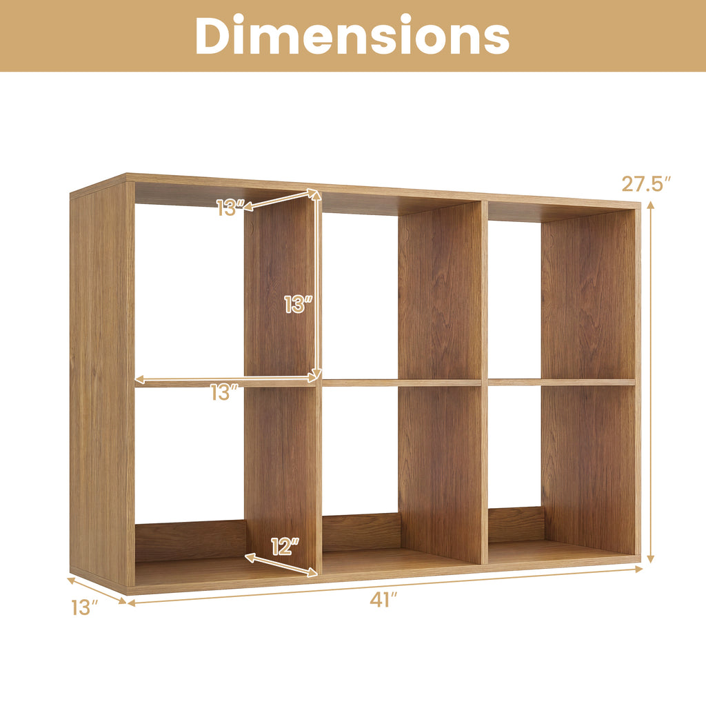 6 Cube Bookshelf with Back Guardrail - Natural