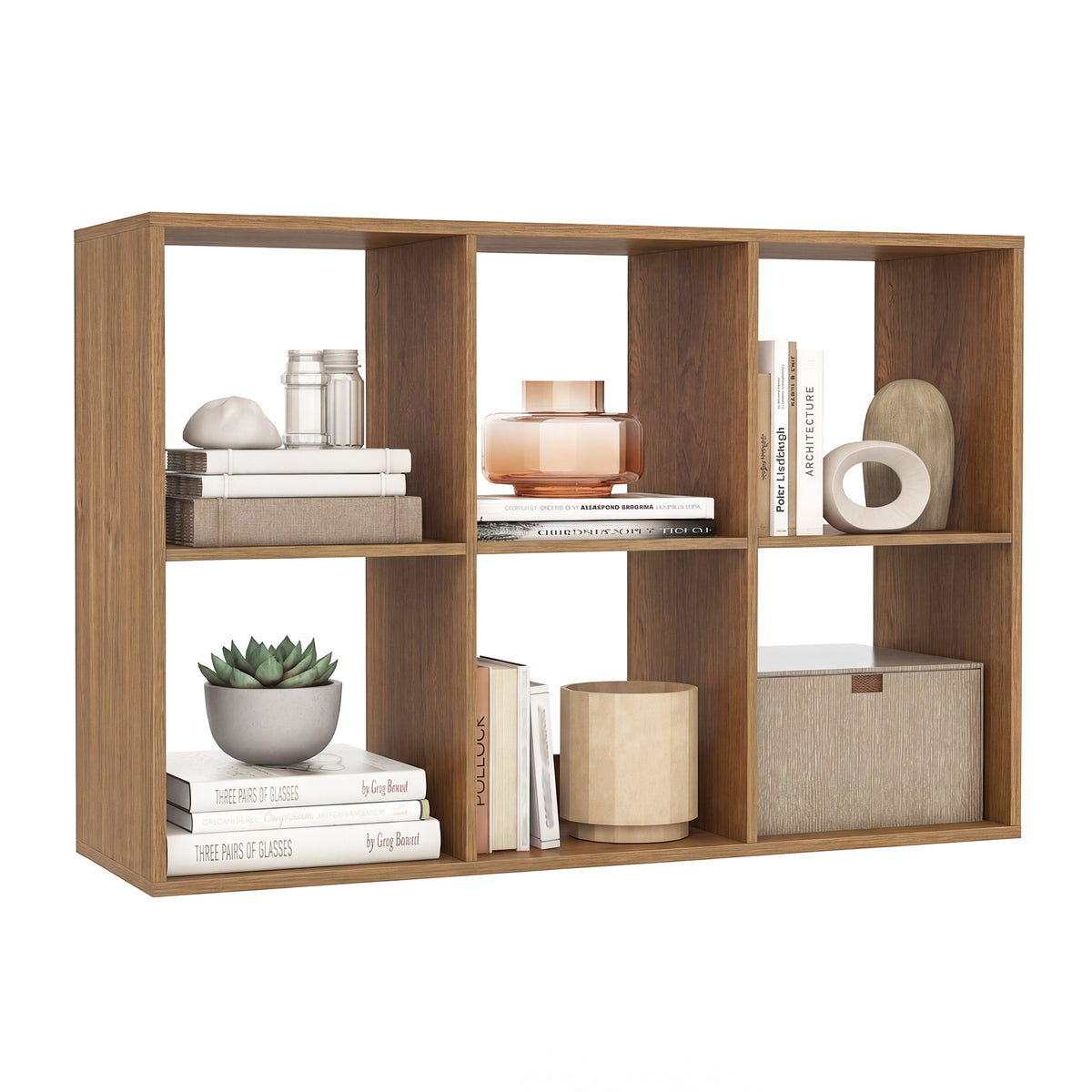6 Cube Bookshelf with Back Guardrail - Natural