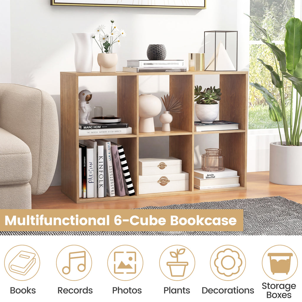 6 Cube Bookshelf with Back Guardrail - Natural