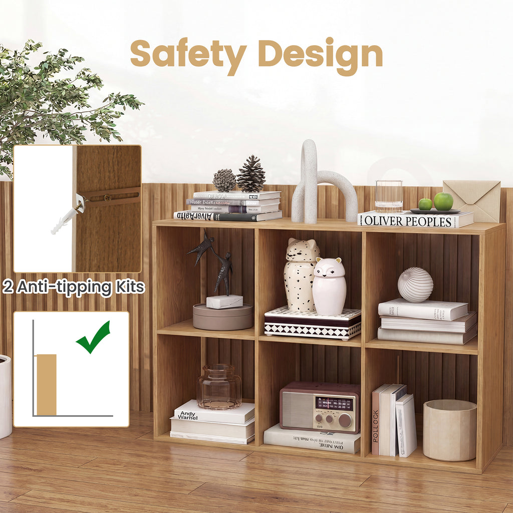 6 Cube Bookshelf with Back Guardrail - Natural