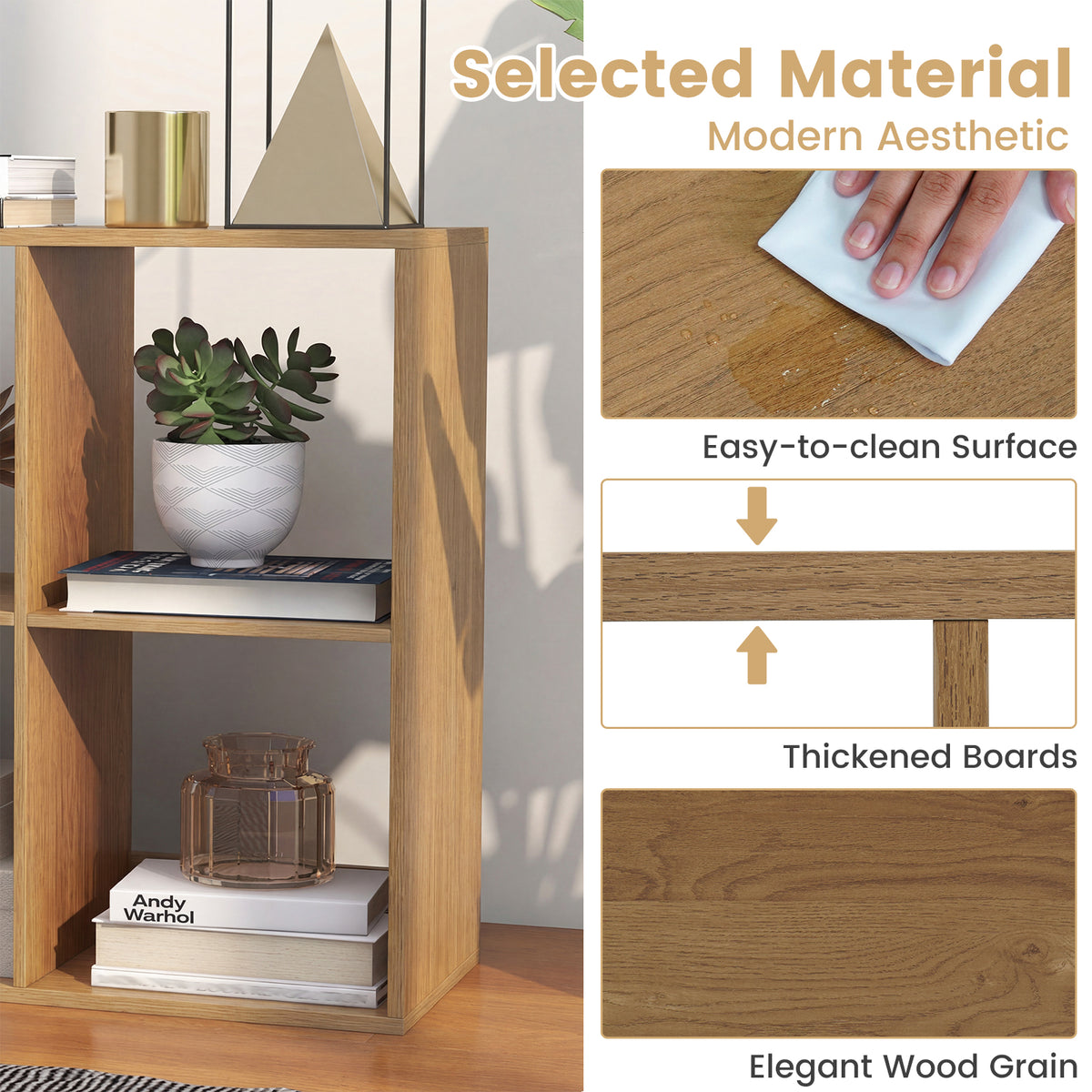 6 Cube Bookshelf with Back Guardrail - Natural