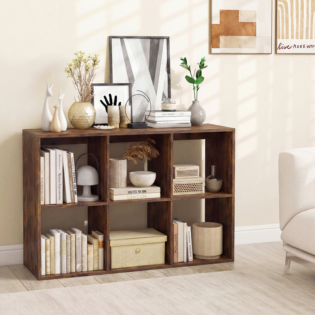 6 Cube Bookshelf Rustic Brown - Living Room Storage