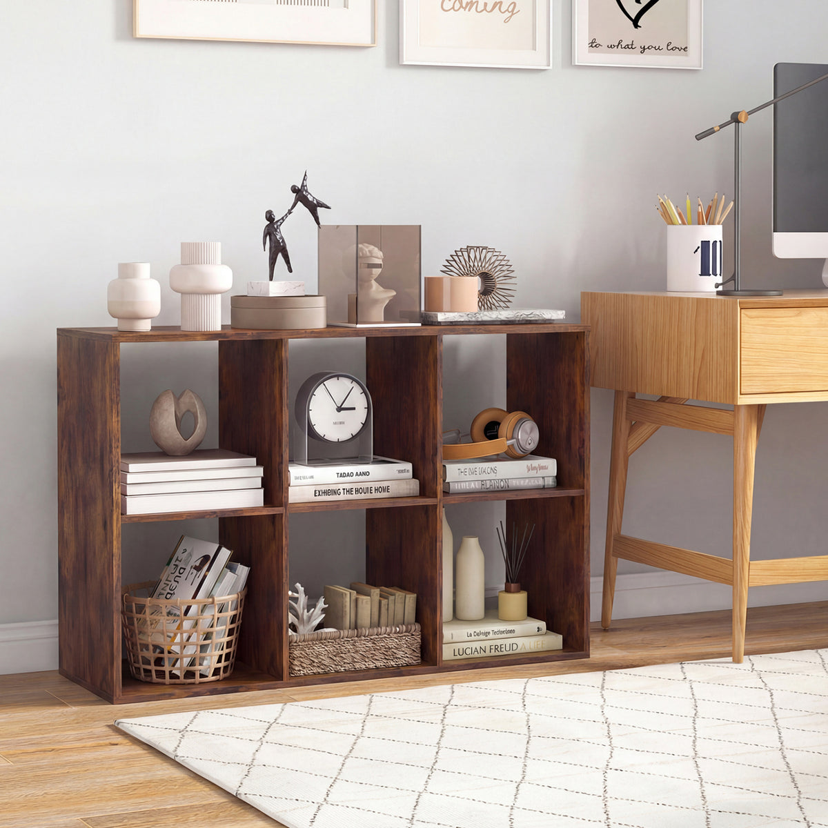 6 Cube Bookshelf Rustic Brown - Living Room Storage