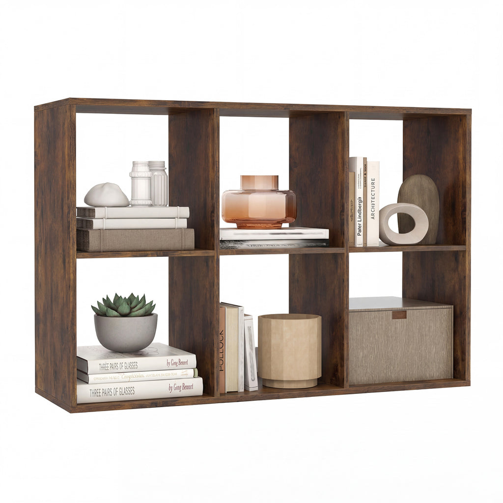 6 Cube Bookshelf Rustic Brown - Living Room Storage