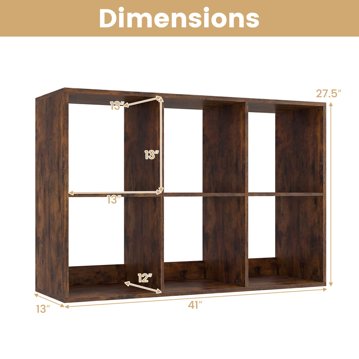 6 Cube Bookshelf Rustic Brown - Living Room Storage