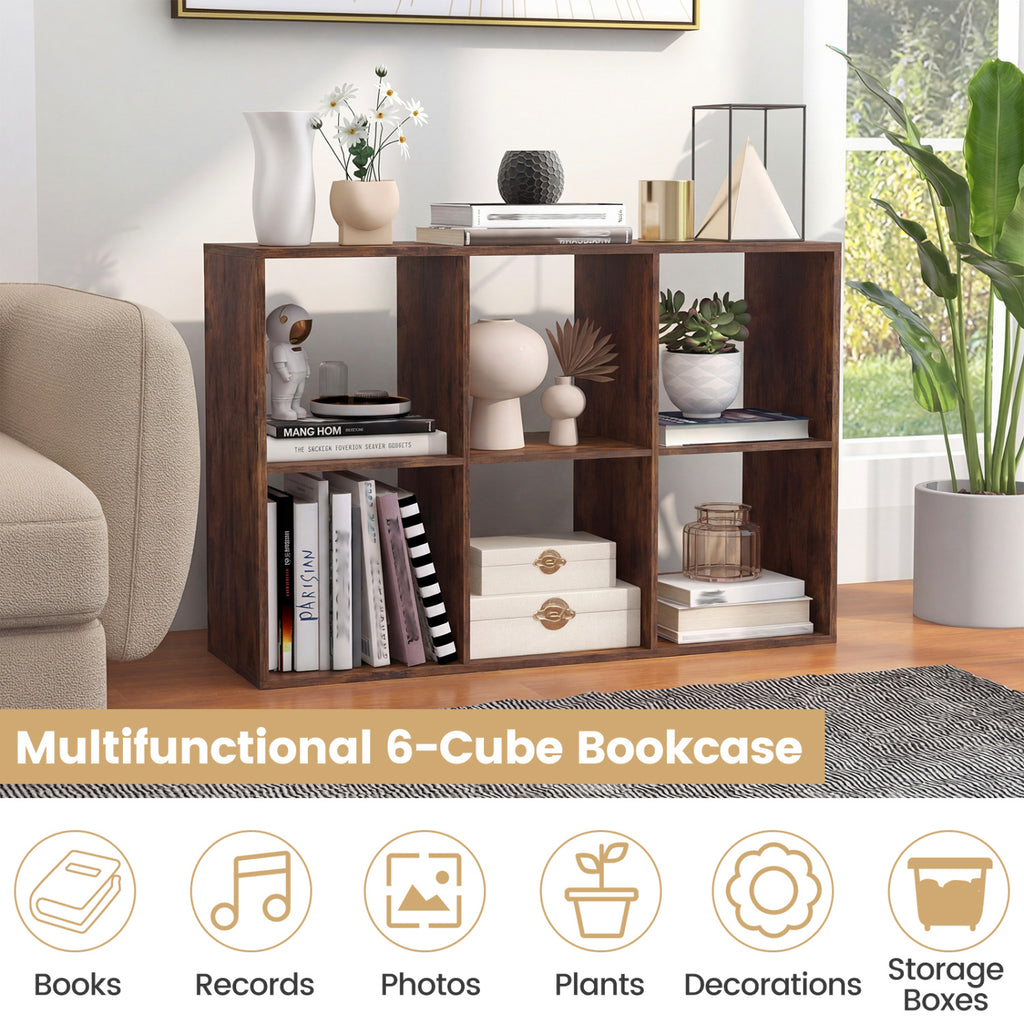 6 Cube Bookshelf Rustic Brown - Living Room Storage