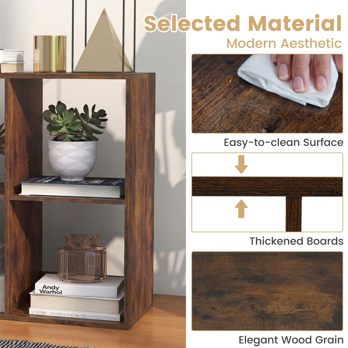 6 Cube Bookshelf Rustic Brown - Living Room Storage