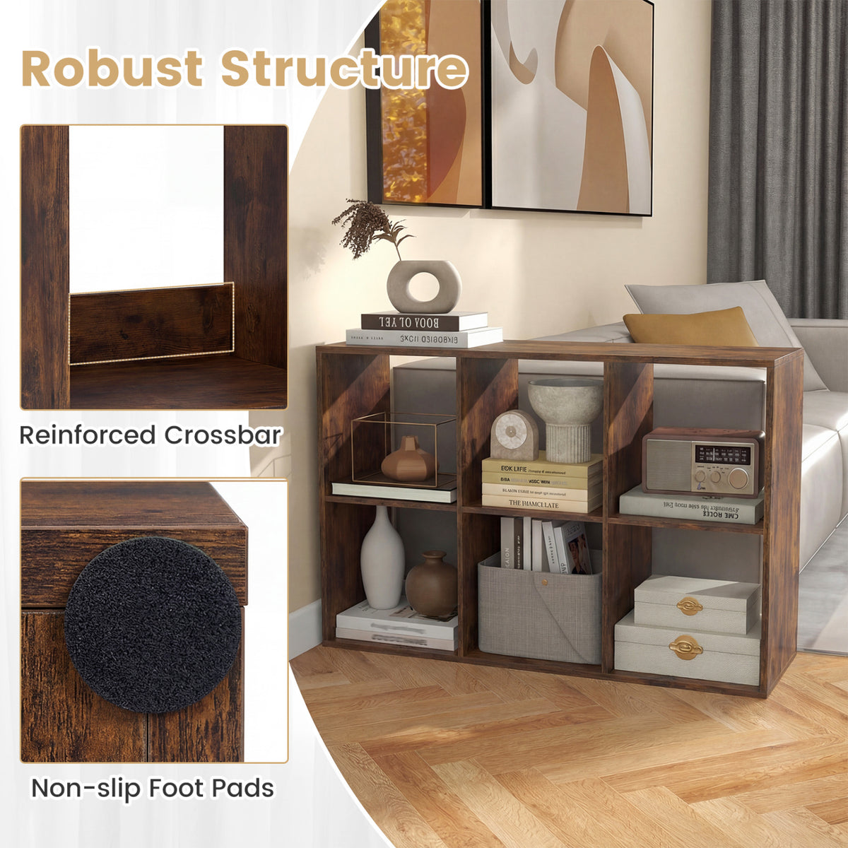 6 Cube Bookshelf Rustic Brown - Living Room Storage