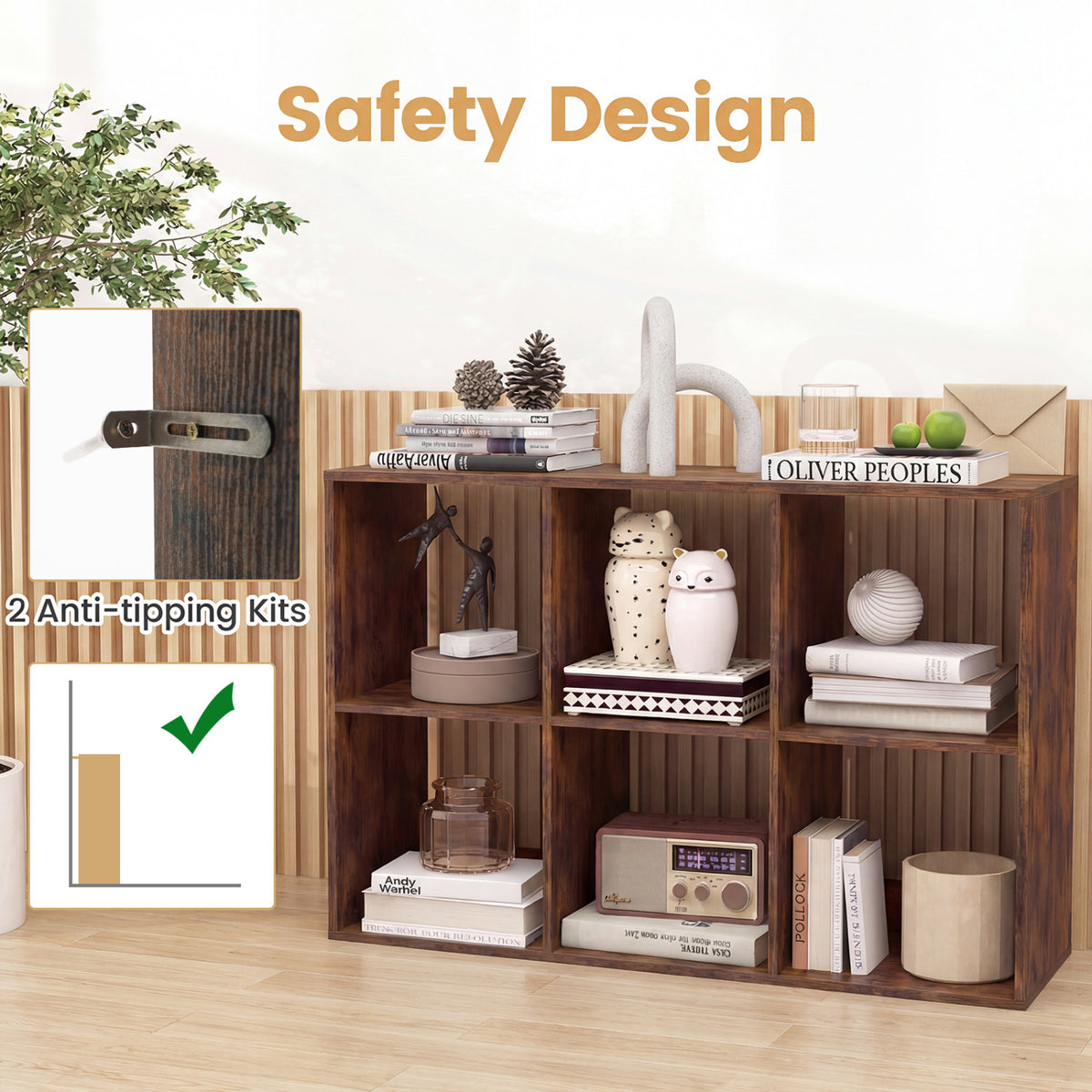 6 Cube Bookshelf Rustic Brown - Living Room Storage