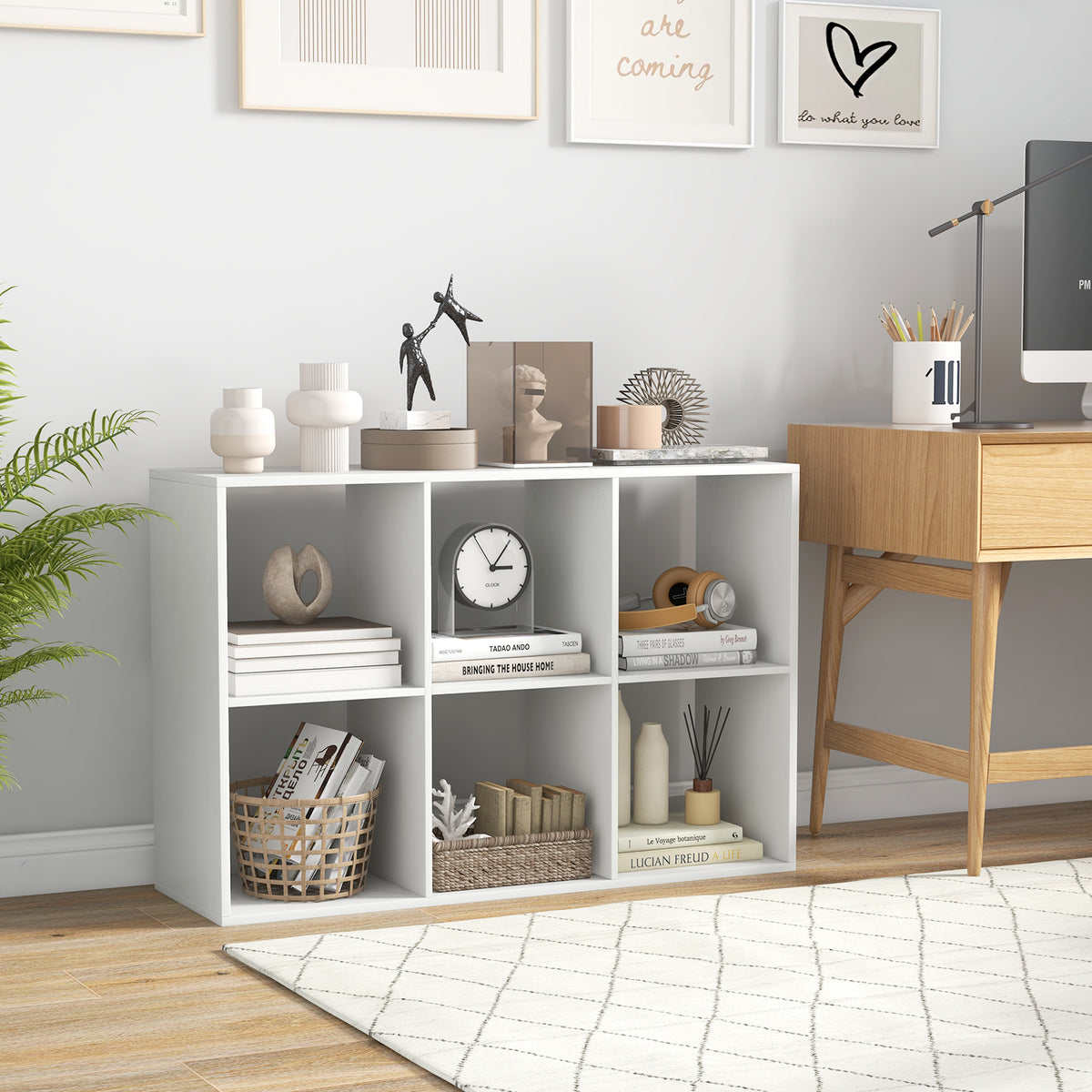 6 Cube Bookshelf with Guardrail - White