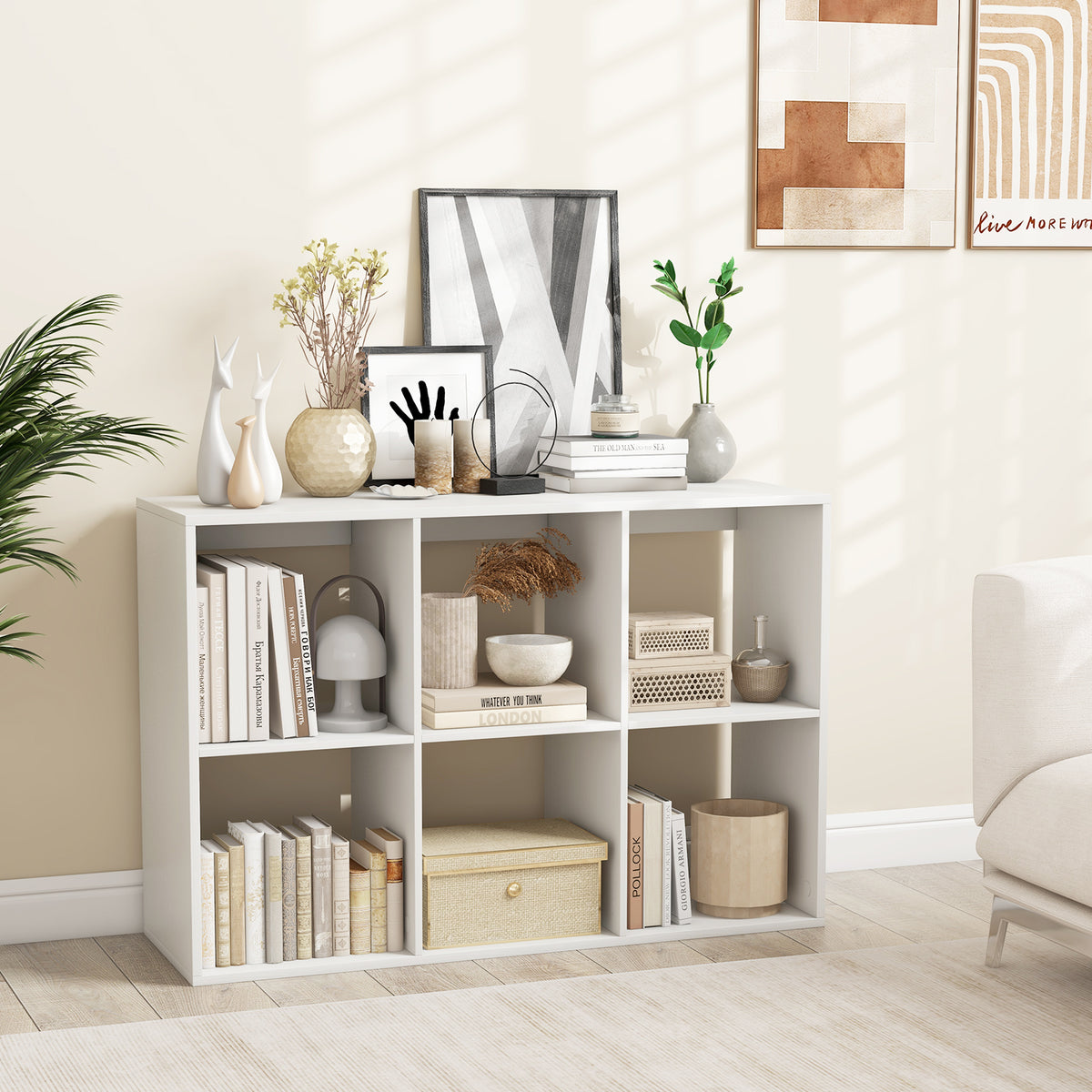 6 Cube Bookshelf with Guardrail - White