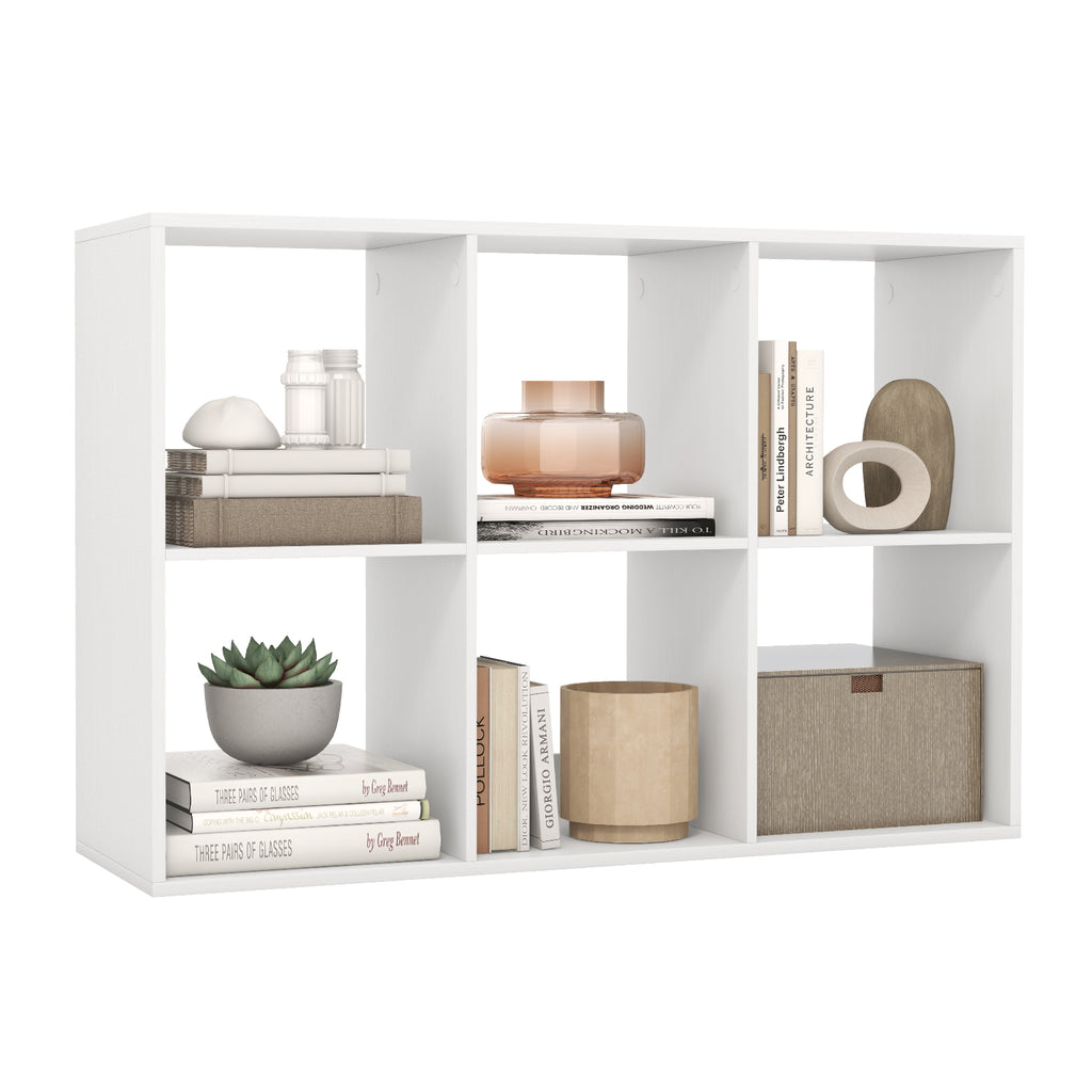 6 Cube Bookshelf with Guardrail - White