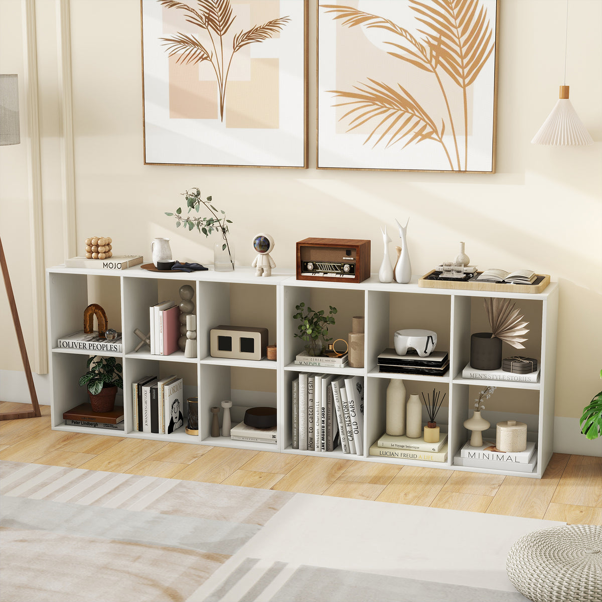 6 Cube Bookshelf with Guardrail - White