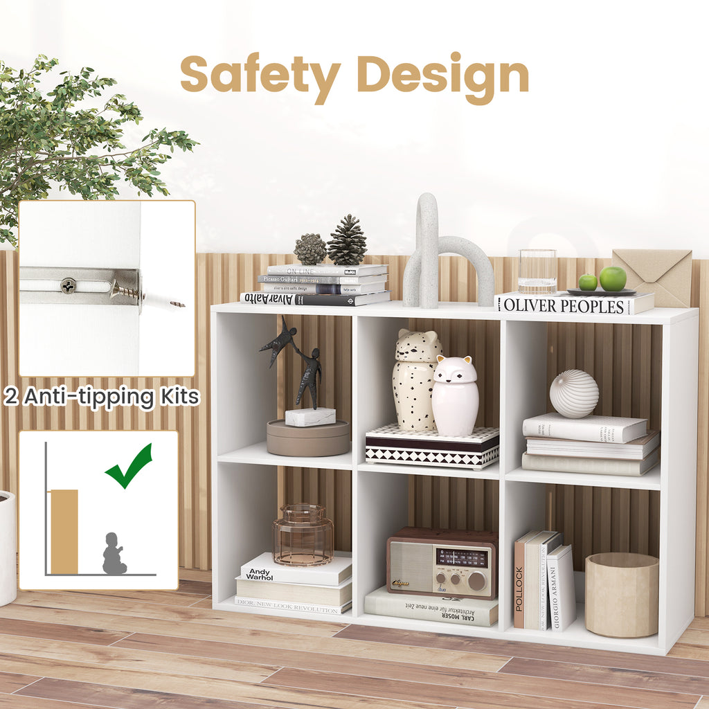 6 Cube Bookshelf with Guardrail - White