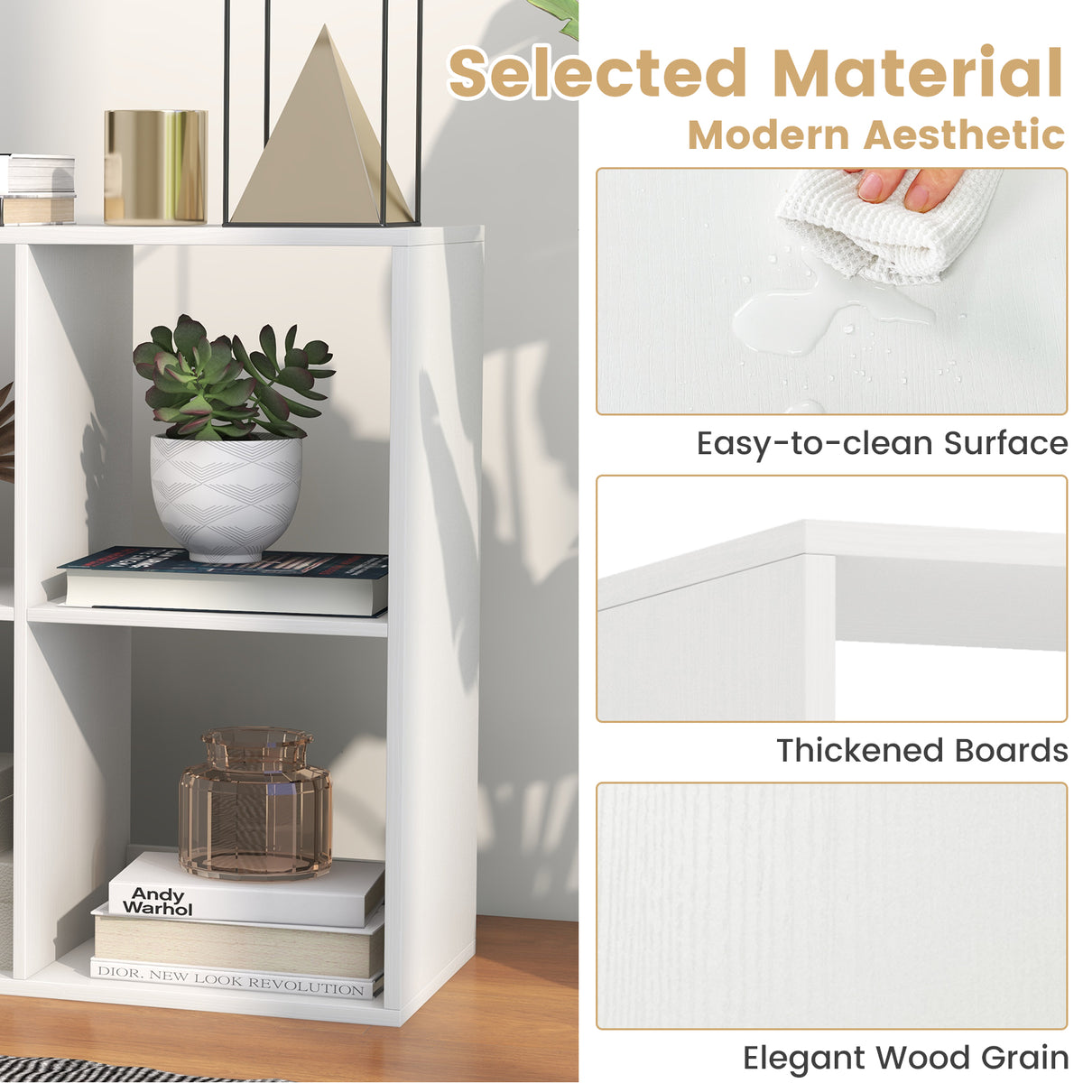 6 Cube Bookshelf with Guardrail - White