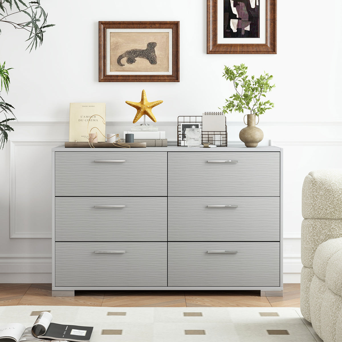 6 Drawer Storage Cabinet with Metal Legs - Gray