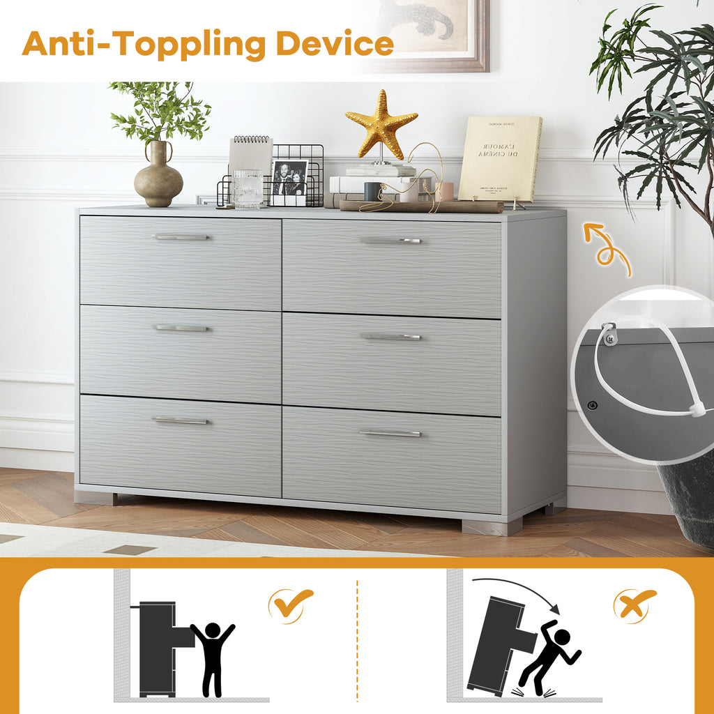 6 Drawer Storage Cabinet with Metal Legs - Gray