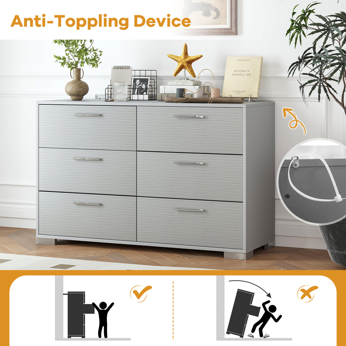 6 Drawer Storage Cabinet with Metal Legs - Gray