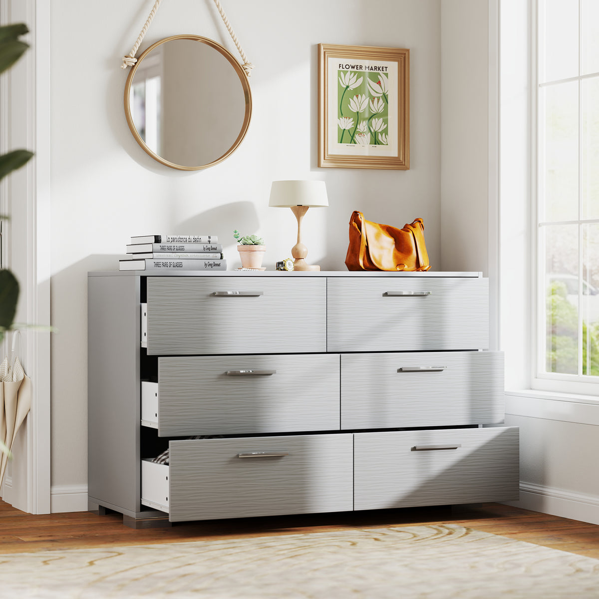 6 Drawer Storage Cabinet with Metal Legs - Gray