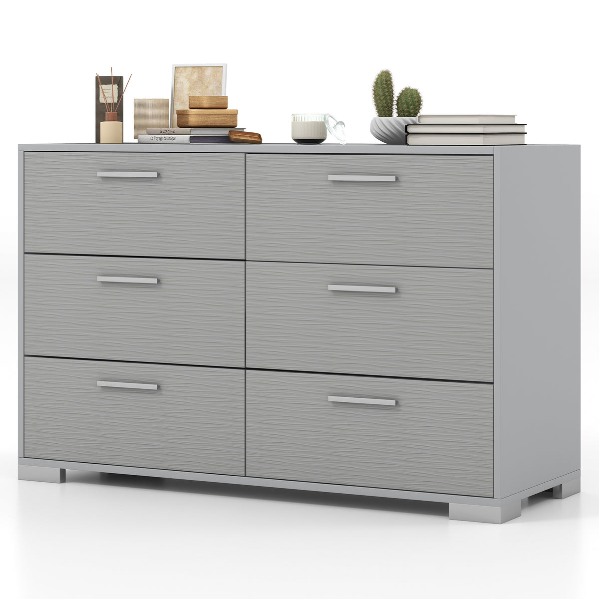 6 Drawer Storage Cabinet with Metal Legs - Gray