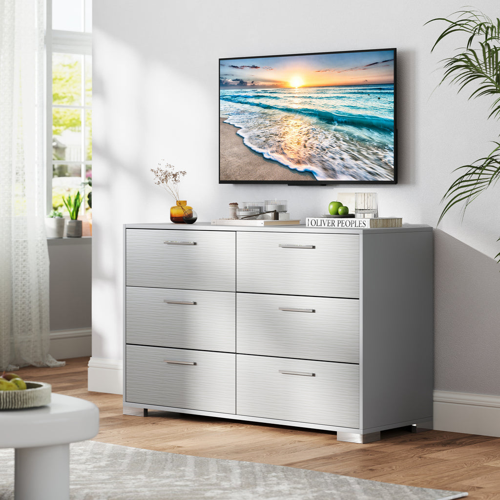 6 Drawer Storage Cabinet with Metal Legs - Gray
