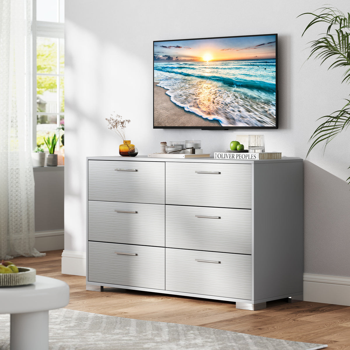 6 Drawer Storage Cabinet with Metal Legs - Gray