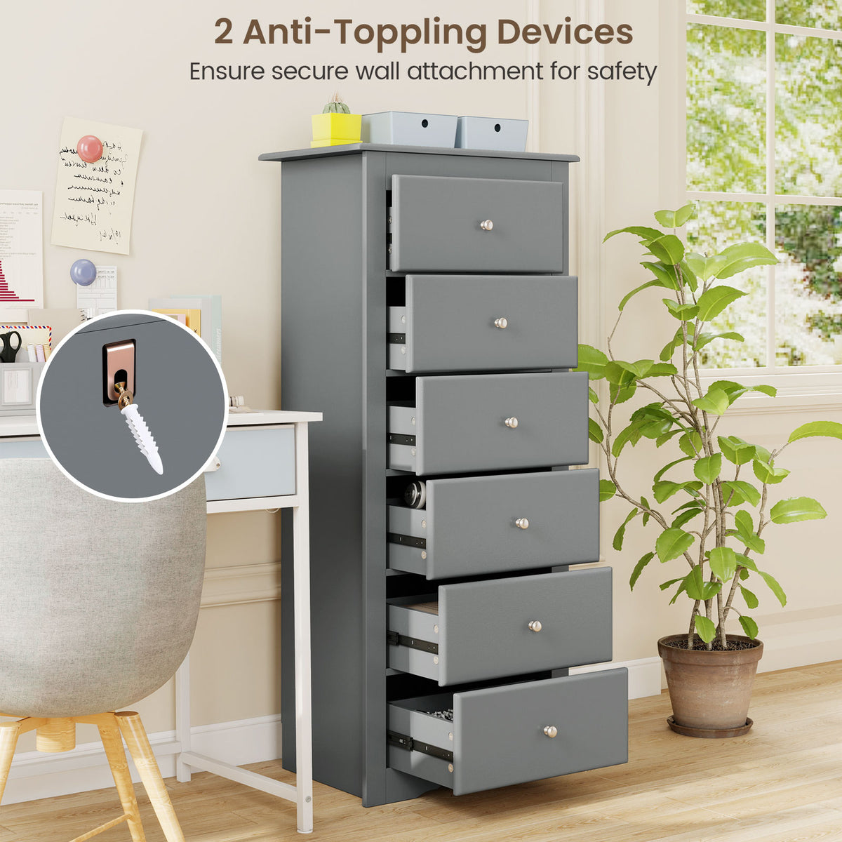 6 Drawer Chest Dresser, Gray