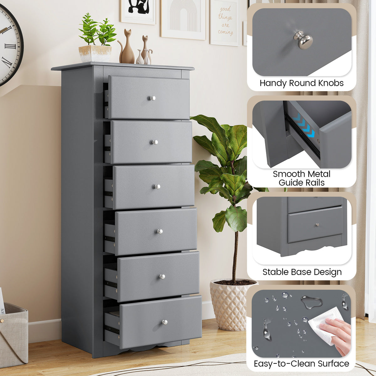 6 Drawer Chest Dresser, Gray