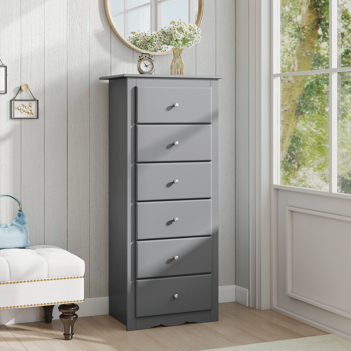 6 Drawer Chest Dresser, Gray