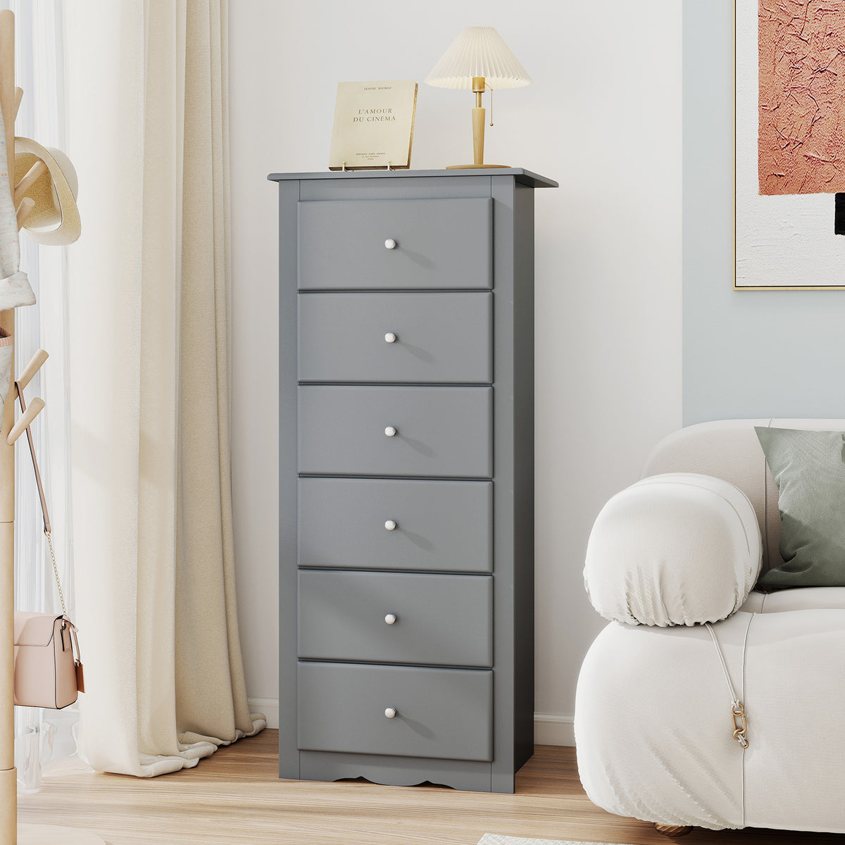 6 Drawer Chest Dresser, Gray