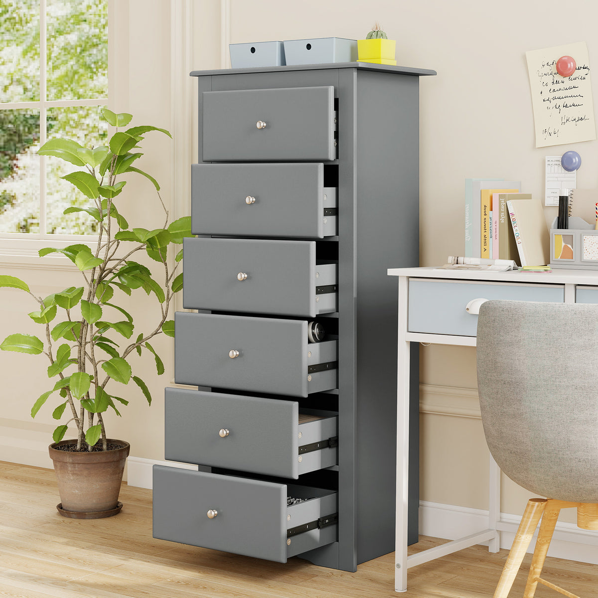 6 Drawer Chest Dresser, Gray