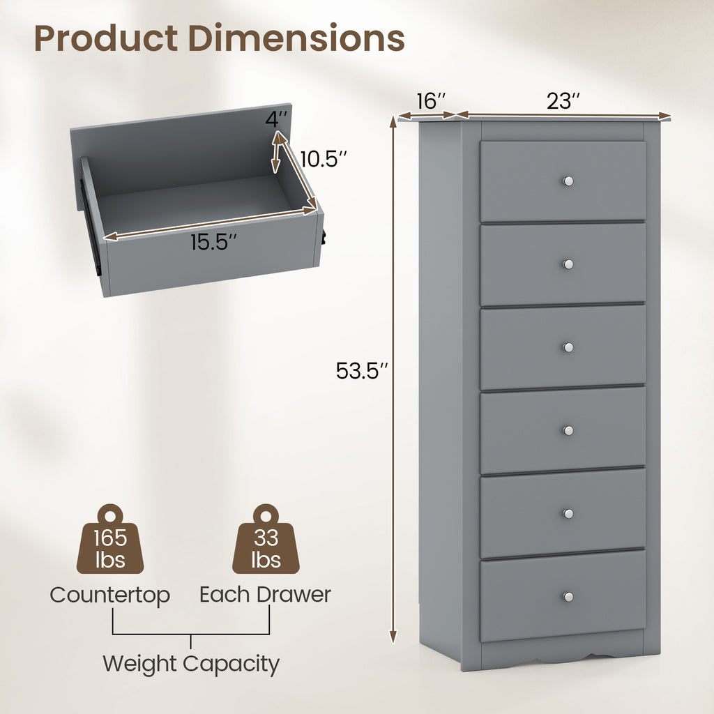6 Drawer Chest Dresser, Gray