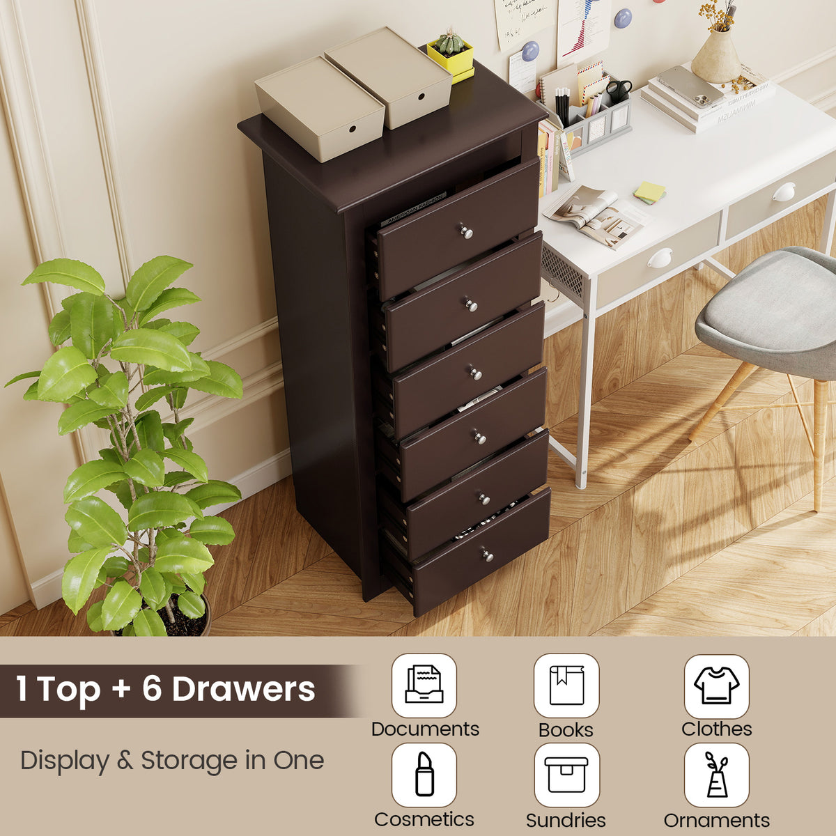 6 Drawer Chest Dresser for Bedroom Storage - Brown