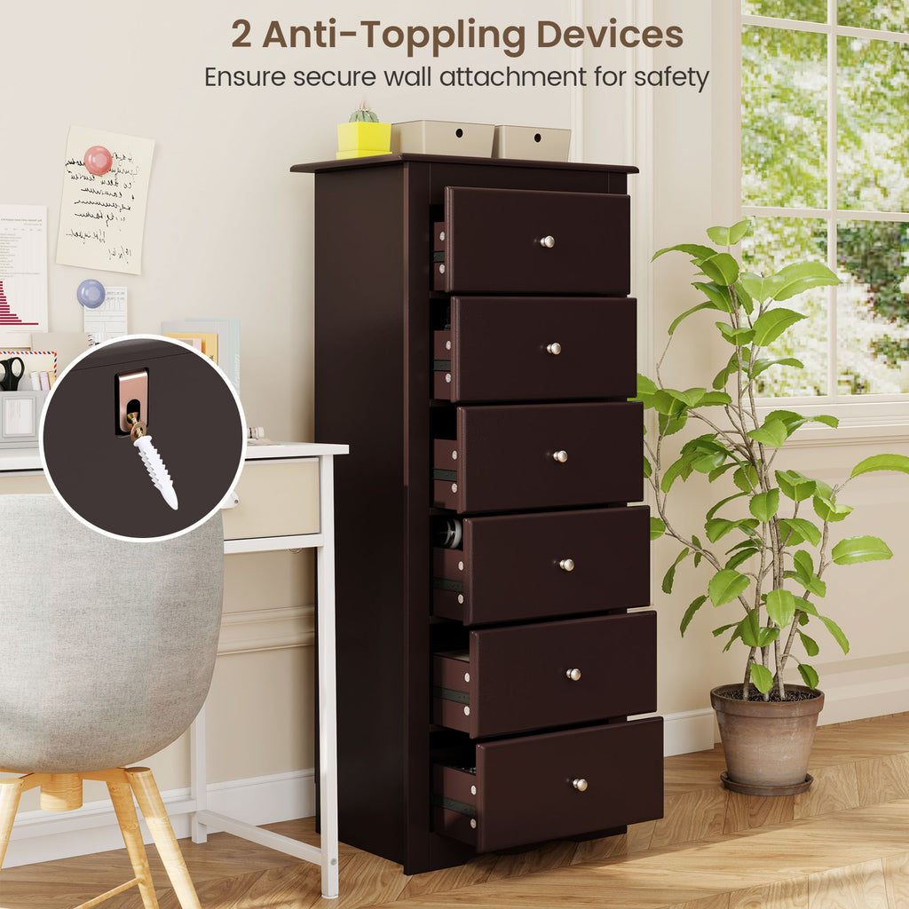 6 Drawer Chest Dresser for Bedroom Storage - Brown