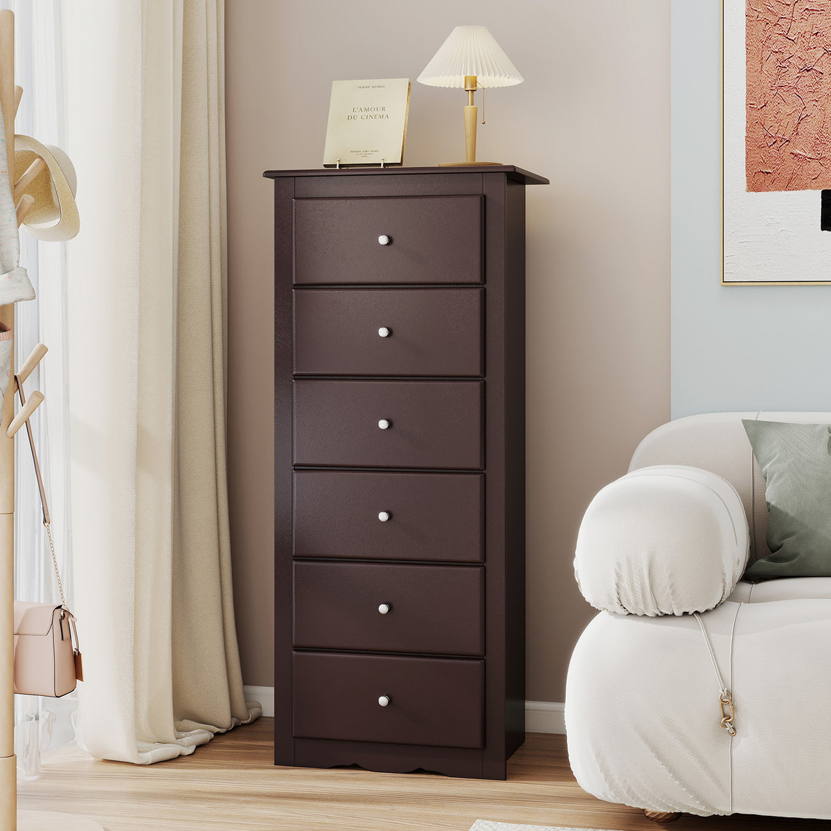 6 Drawer Chest Dresser for Bedroom Storage - Brown