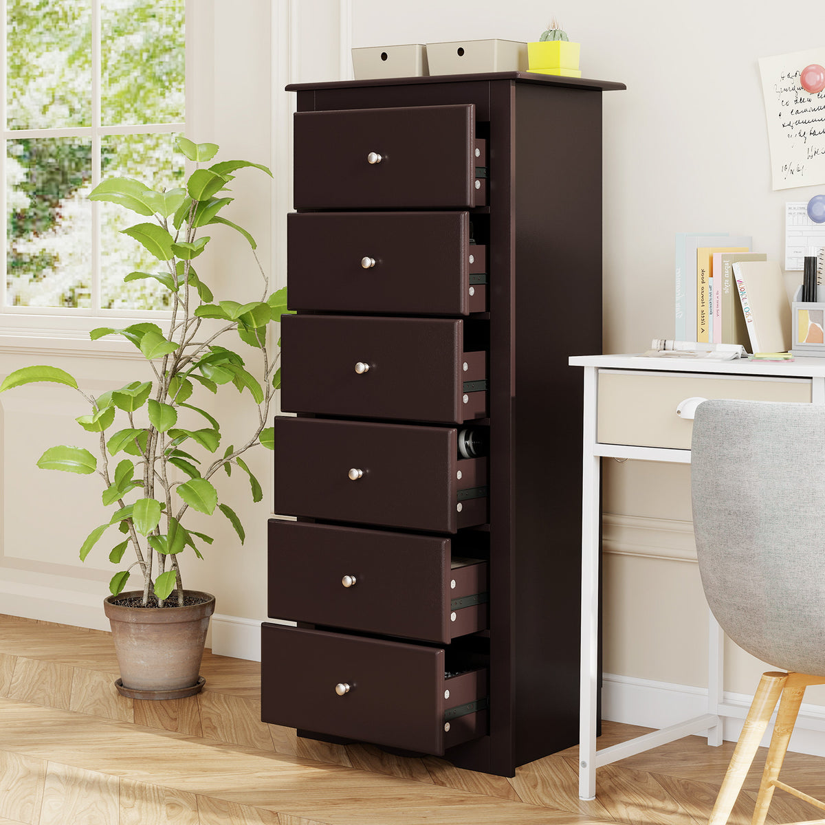 6 Drawer Chest Dresser for Bedroom Storage - Brown