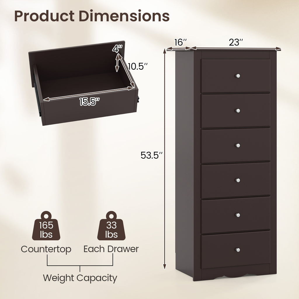 6 Drawer Chest Dresser for Bedroom Storage - Brown