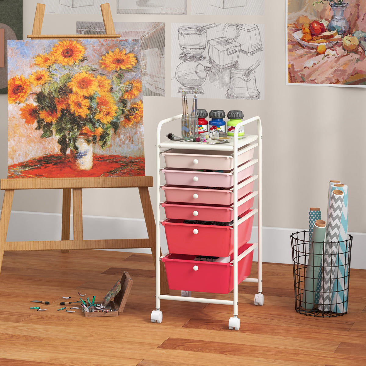 Multifunctional 6 Drawers Rolling Storage Cart Organizer