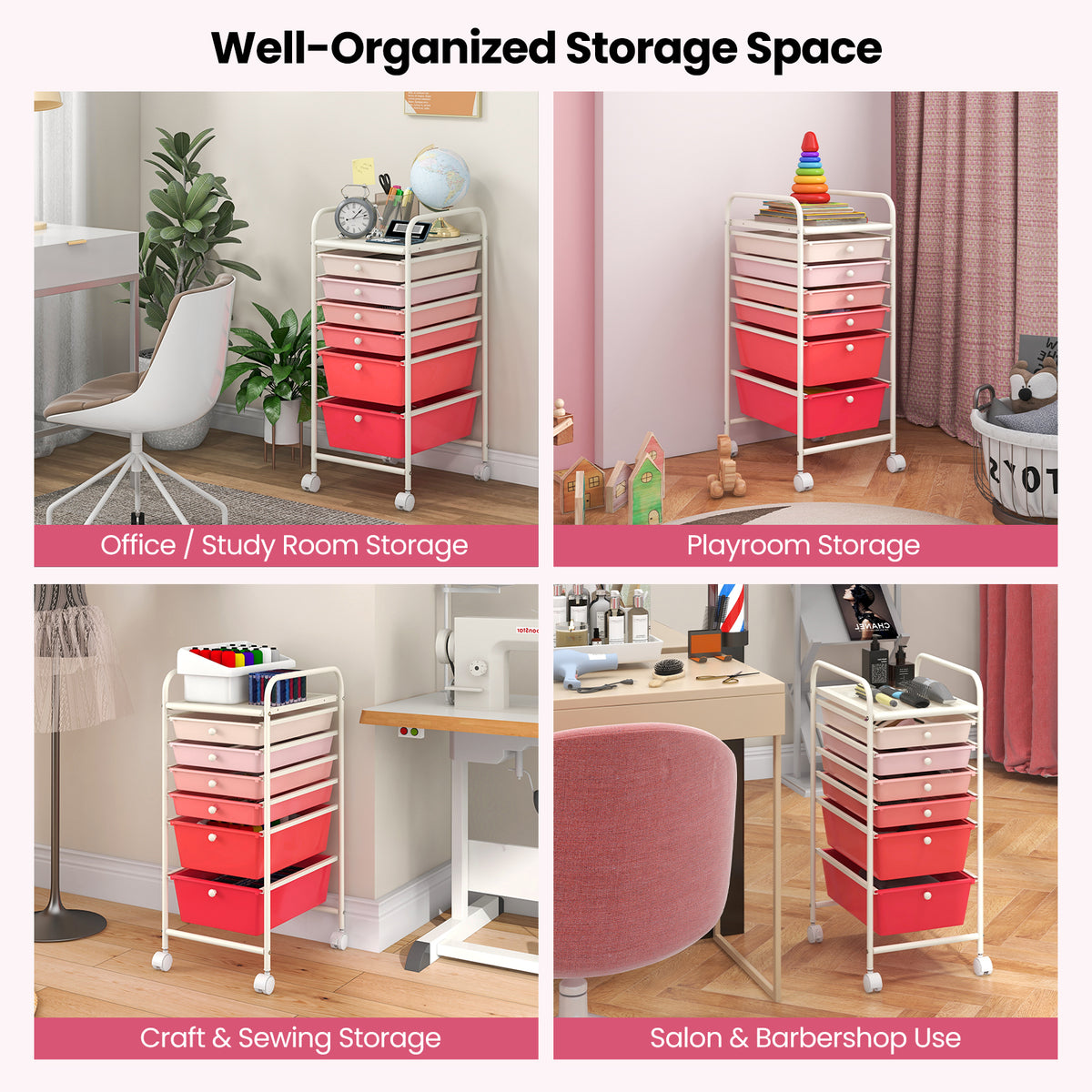 Multifunctional 6 Drawers Rolling Storage Cart Organizer