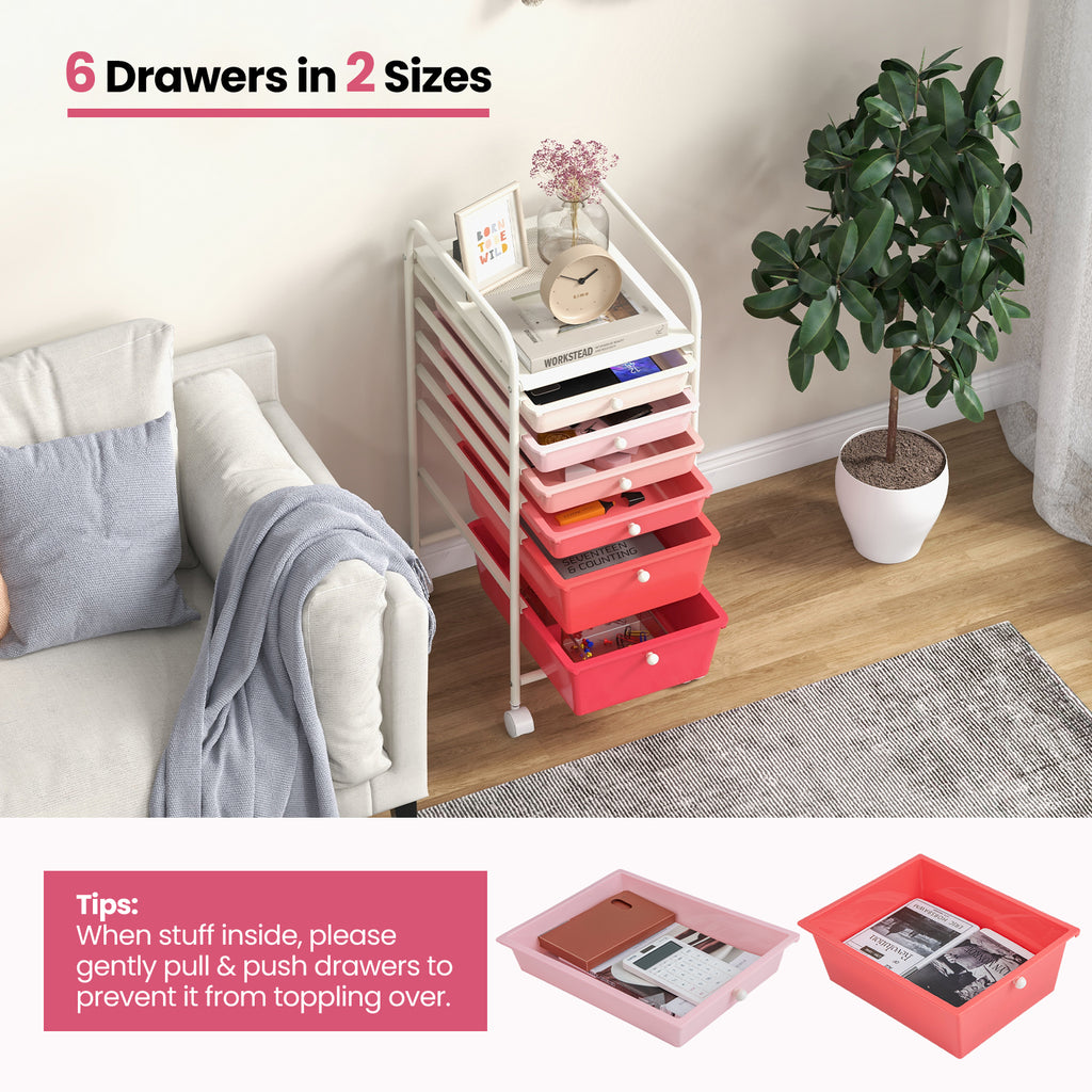 Multifunctional 6 Drawers Rolling Storage Cart Organizer