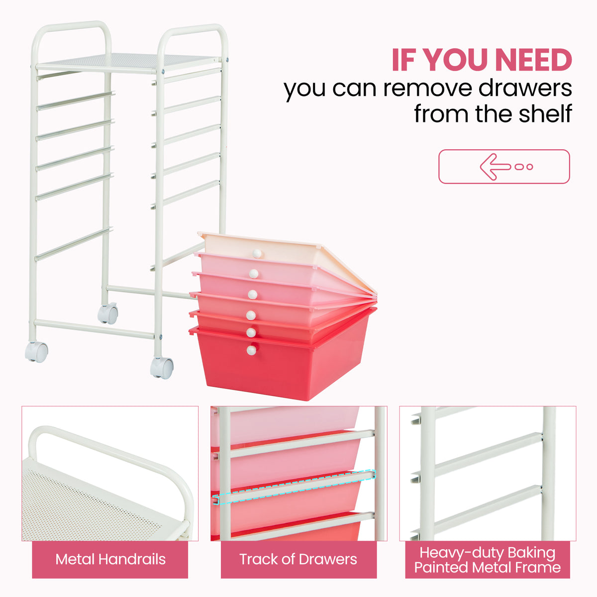 Multifunctional 6 Drawers Rolling Storage Cart Organizer