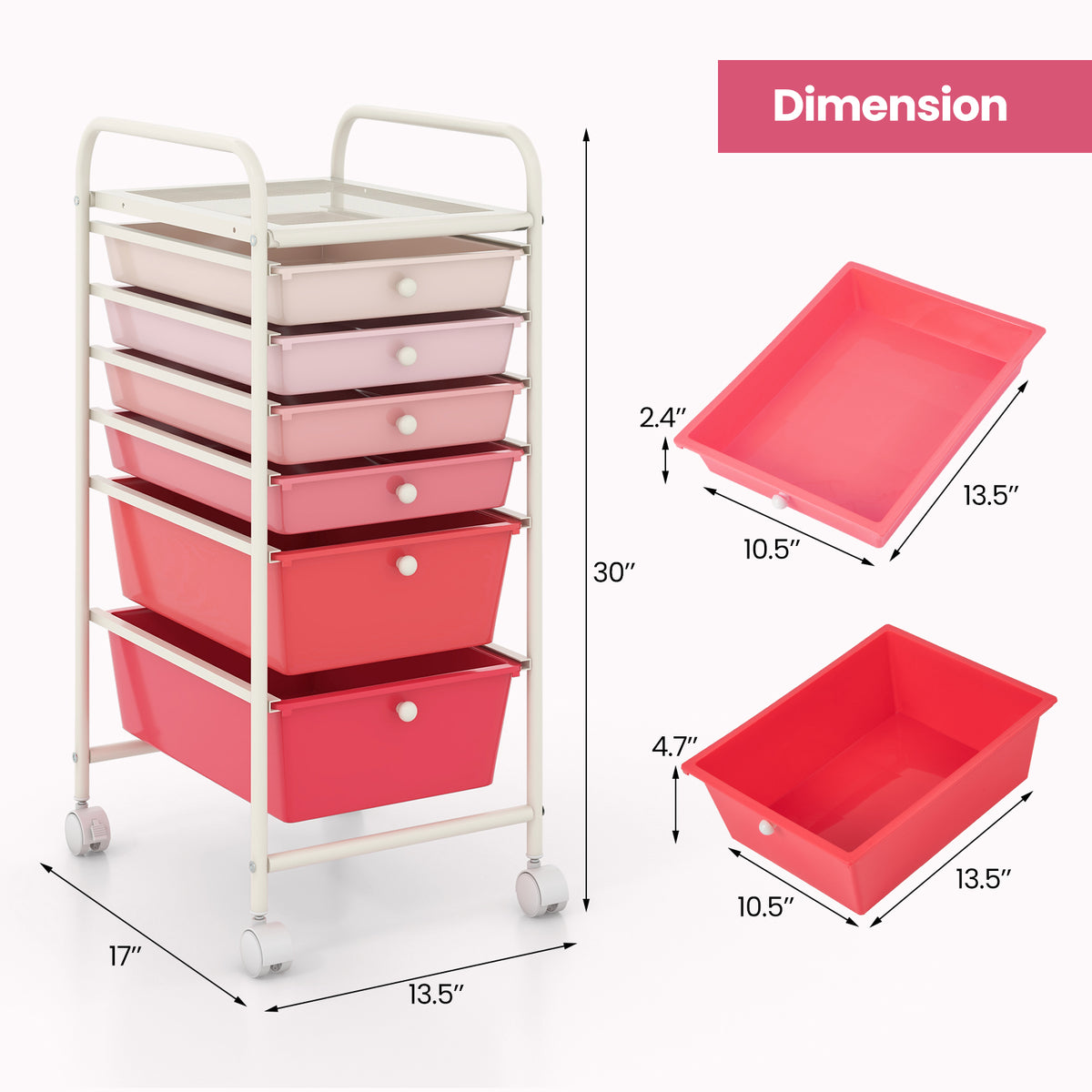 Multifunctional 6 Drawers Rolling Storage Cart Organizer