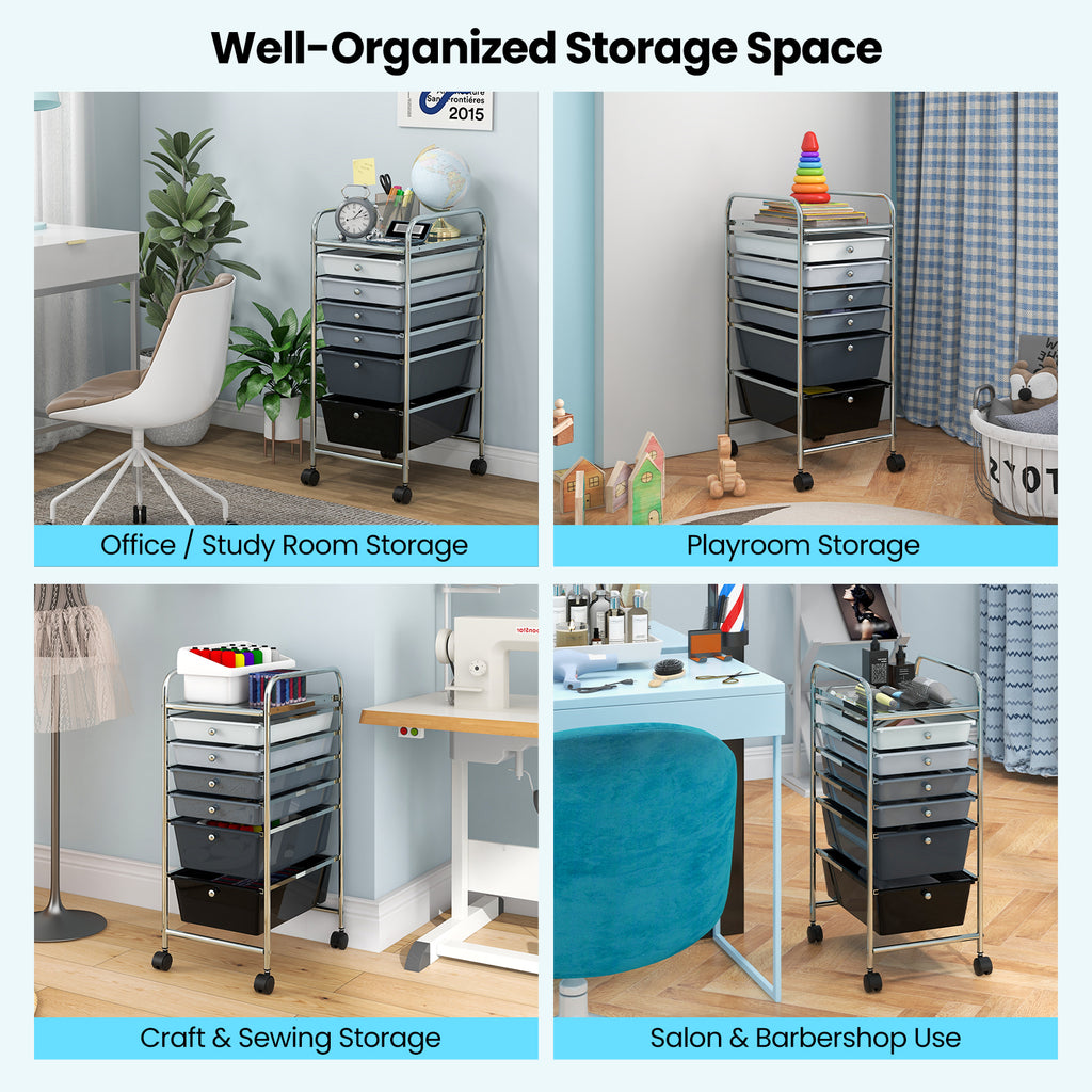 Multifunctional 6 Drawers Rolling Storage Cart Organizer