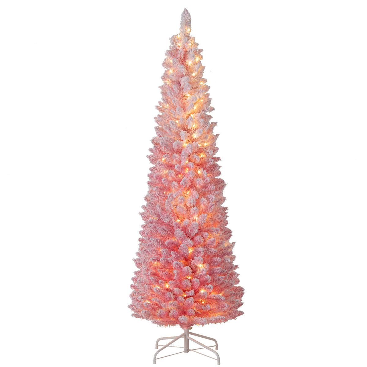 6/7 ft Pink Snow-Flocked Artificial Christmas Tree Pre-Lit Hinged Xmas Tree