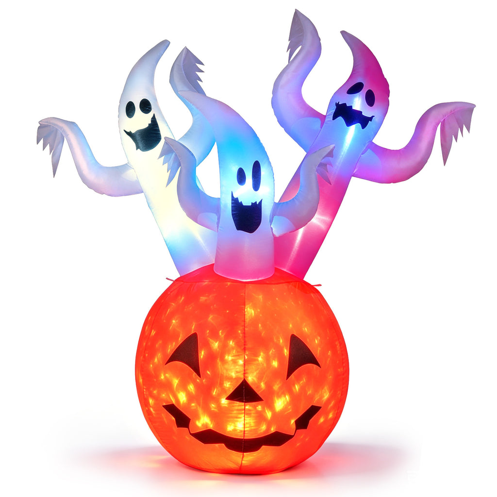 8 FT Blow Up Halloween Ghosts and Pumpkins with RGB LED Lights - Cute Yard Decor