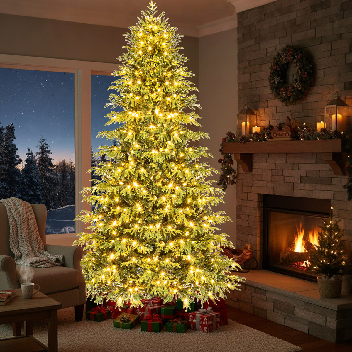 6ft Artificial Christmas Tree with LED Lights and PVC Branch Tips - Costway