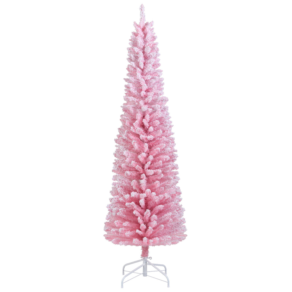 6 FT Artificial Christmas Tree with 460 Branch Tips & Folding Metal Stand - Pink Flocked