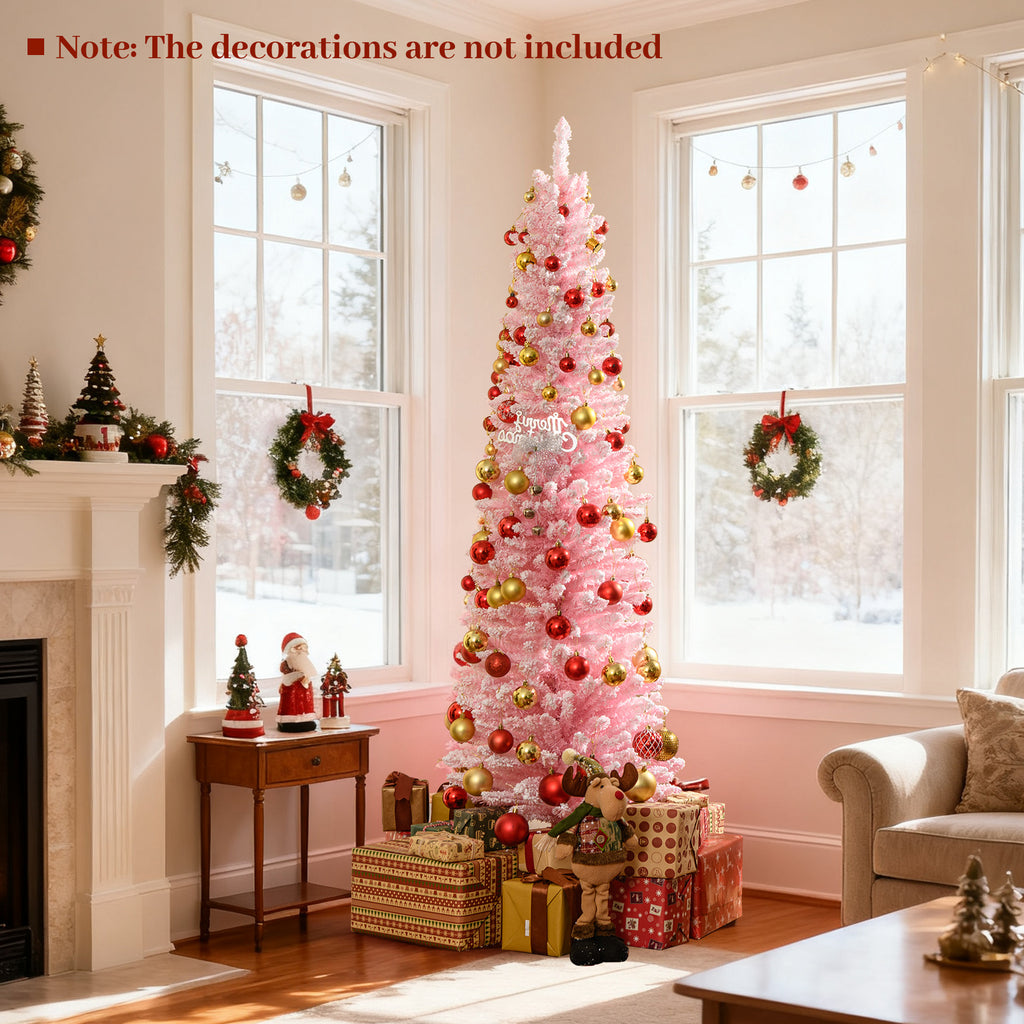 6 FT Artificial Christmas Tree with 460 Branch Tips & Folding Metal Stand - Pink Flocked