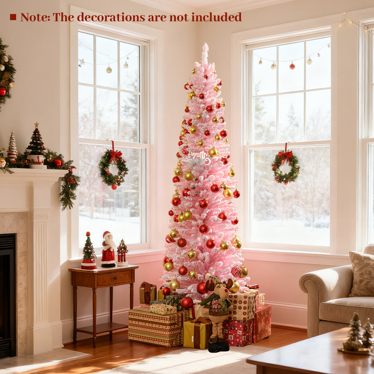 6 FT Artificial Christmas Tree with 460 Branch Tips & Folding Metal Stand - Pink Flocked